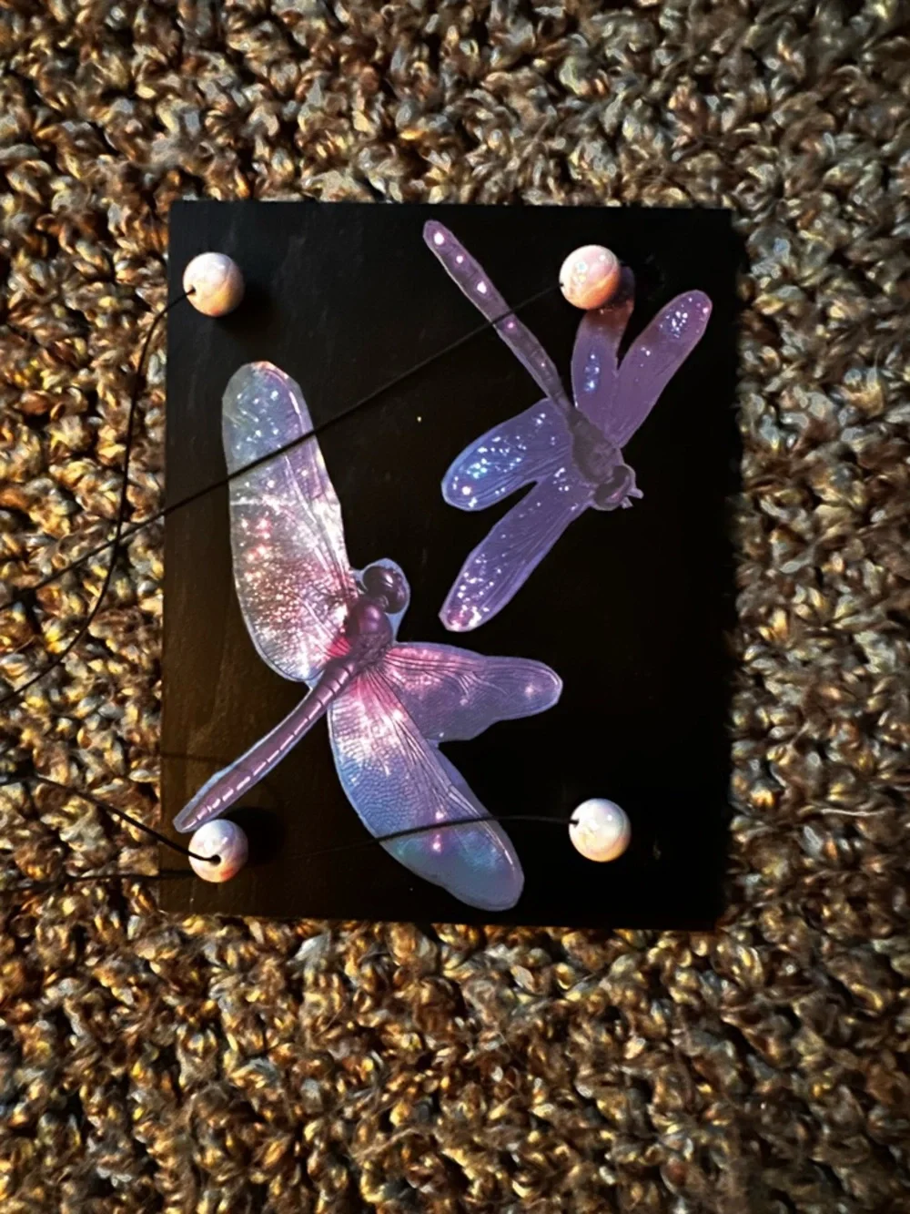 Hand crafted dragonfly floating hanging shelf with glass cup